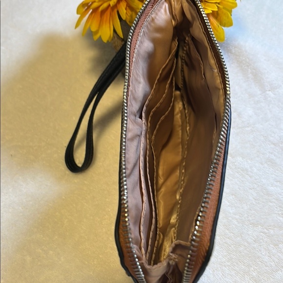 Guess Cream and Brown Clutch Wristlet with Embossed Logo - Picture 3 of 8